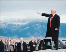  ?? EVAN VUCCI THE ASSOCIATED PRESS ?? U.S. President Donald Trump arrives for a campaign rally in Montana on Saturday to mobilize his base to break up the so-called Blue Wave.