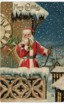  ?? ?? Chromolith­ographic Christmas greetings card, circa 1880, depicting Father Christmas