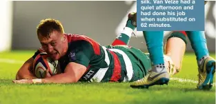  ??  ?? Sliding home: Tommy Reffell scores for Leicester Tigers