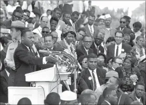  ?? Associated Press ?? The Rev. Martin Luther King Jr. speaks to thousands during his “I Have a Dream” speech in front of the Lincoln Memorial for the March on Washington Aug. 28, 1963.