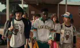  ?? Netflix ?? From left, Finn Wolfhard, Caleb Mclaughlin and Gaten Matarazzo in Season 4, which is set six months after the end of last season and splits up the core cast.