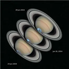  ??  ?? ABOVE These images reveal how much Saturn’s aurorae change in the space of just a few days