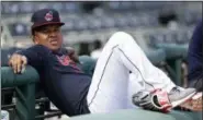 ?? TONY DEJAK — THE ASSOCIATED PRESS ?? Cleveland Indians’ Jose Ramirez relaxes before a baseball workout Wednesday in Cleveland. The Indians play the Houston Astros in Game 1 of the American League division series on Friday in Houston.