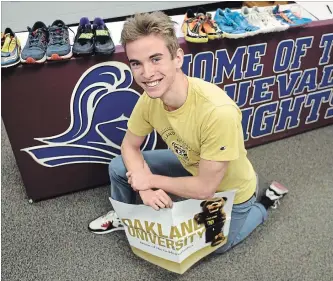  ?? DAVID BEBEE WATERLOO REGION RECORD ?? Caleb Timm has earned a track scholarshi­p to attend Oakland University in Rochester, Mich.