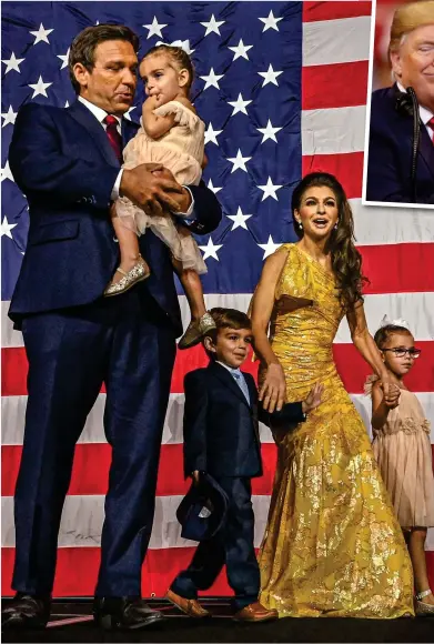  ?? ?? Exit: Ron DeSantis with his family. He finished in a distant second in Iowa’s primary election
White House hopeful: Nikki Haley