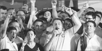  ?? ?? Former Brazil’s President Jair Bolsonaro attends a Partido Liberal (PL) political rally to launch the federal deputy Alexandre Ramagem as pre candidate for mayor, in Rio de Janeiro, Brazil, March 16, 2024.