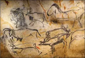  ??  ?? Public replica: This March 6 file photo shows drawings of animal figures in the life size replica of Grotte Chauvet, or Chauvet cave, in Vallon Pont d’Arc, near Bollene, southern France.