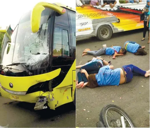  ?? (FOTOS DOWNLOADED WITH PERMISSION FROM MARY GOLD MANGAS FB ACCOUNT) ?? COLLISION. A driver of a Ceres bus has been arrested and jailed after the vehicle collided with a tricycle, killing the driver on the spot and injuring the 5 passengers.