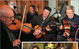  ?? Photos by Declan Malone ?? Music and song was flying out the door of Curran’s pub on Saturday night as Laurence Courtney (centre) celebrated his 70th birthday and launched his debut CD. RIGHT: Laurence’s neices Aishling Kennedy, Lorraine Courtney and Tricia Kennedy at the launch.