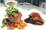  ??  ?? Roast lamb loin and confited shoulder with ras el hanout