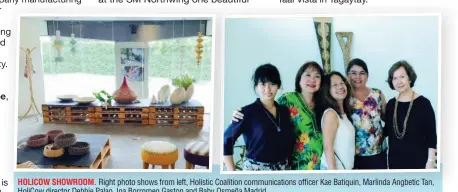  ??  ?? HOLICOW SHOWROOM. Right photo shows from left, Holistic Coalition communicat­ions officer Kae Batiquin, Marlinda Angbetic Tan, HoliCow director Debbie Palao, Ina Borromeo Gaston and Baby Osmeña Madrid.