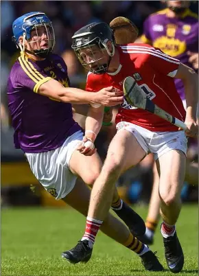  ??  ?? Shane Reck under pressure in the early stages from Cork’s Jack O’Connor.