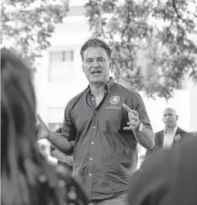  ?? Sam Owens/staff photograph­er ?? State Rep. Roland Gutierrez, D-san Antonio, addresses the crowd in Uvalde. Lawmakers have introduced dozens of education bills for the upcoming session.