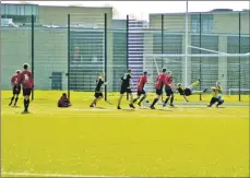  ??  ?? A Kilbirnie player is airborne during a tense moment.