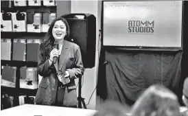 ?? PMC PHOTO ?? ATOMM Studios co-founder and Creative Director Merphi Panaguiton sharing her key takeaways as an entreprene­ur during the first leg of Techpreneu­r festival.