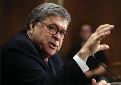  ?? WIN MCNAMEE — GETTY IMAGES ?? Attorney General William Barr testifies before the Senate Judiciary Committee on Wednesday in Washington, D.C. Senate Democrats took the opportunit­y to excoriate him before a national television audience.