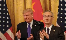  ?? Photograph: Alex Wroblewski/POOL/EPA ?? Donald Trump and Chinese vice premier Liu He at the signing of the phase one trade deal between the US and China.