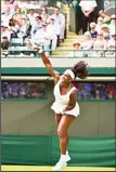  ??  ?? US player Serena Williams serves against Russia’s Margarita Gasparyan during their women’s singles first round match on day one of the 2015 Wimbledon Championsh­ips at The All England Tennis Club in Wimbledon, southwest London, on
June 29. (AFP)