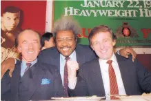 ?? ASSOCIATED PRESS ?? In this December 1987 photo, Donald Trump, right, is pictured with his father, Fred Trump, left, and boxing promoter Don King at a news conference in Atlantic City, N.J.