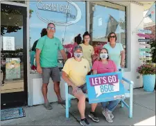  ?? DANA JENSEN/ THE DAY ?? Front, from left, Rachel Redding and Laura Westner, co- owners of Coastal Gifts on Main. Rear, from left, Scott Gladstone, managing partner of Wireless Zone, his daughter Shanya Gladstone and Donna Yother, president of Sava Insurance Group, outside Coastal Gifts in the Niantic section of East Lyme.