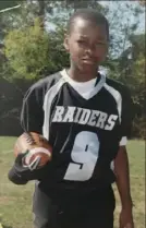  ?? Courtesy of Cynthia Hagood ?? ABOVE: A young Maurice Ffrench tore up the New Jersey youth leagues ( when his mother didn’t misplace the permission slips). TOP: Ffrench scored 10 touchdowns in 2018.