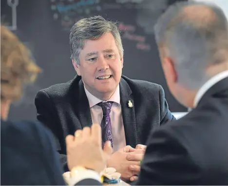  ??  ?? ECONOMY Secretary Keith Brown visited Dundee-based learning and developmen­t company Insights to announce support for Scottish businesses looking to expand.
Mr Brown provided details of the new London Innovation and Investment Hub on a visit to...