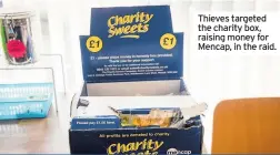  ??  ?? Thieves targeted the charity box, raising money for Mencap, in the raid.