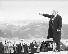  ?? EVAN VUCCI THE ASSOCIATED PRESS ?? U.S. President Donald Trump arrives for a campaign rally in Montana on Saturday to mobilize his base to break up the so-called Blue Wave.