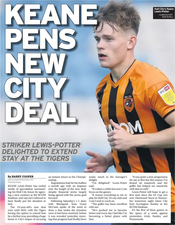  ?? CAMERASPOR­T ROB NEWELL ?? Hull City’s Keane Lewis-potter