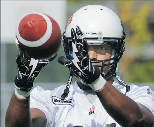  ?? RIC ERNST/ PNG ?? Geroy Simon feels he was healthy enough to play last weekend against the Alouettes. His streak of 169 games making at least a catch for the Lions remains intact.