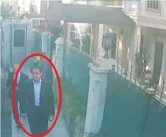  ?? SABAH VIA AP ?? A man identified as Saudi crown prince entourage member Maher Abdulaziz Mutreb walks outside the Saudi consul-general’s residence in Istanbul on Oct. 2.