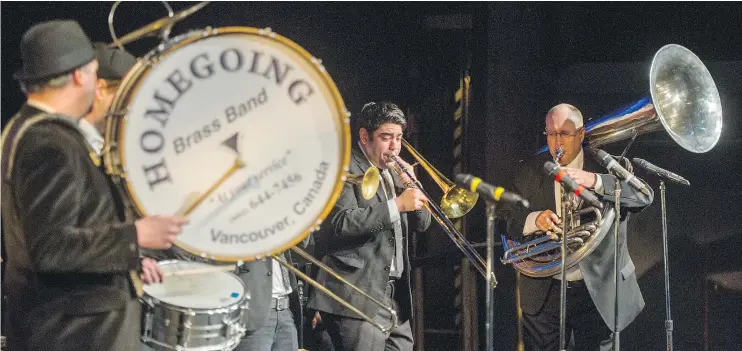  ?? RIC ERNST/PNG FILES ?? The Homegoing Brass Band, with Marc Lindy on tuba, right, took part in last year’s Celebratio­n of Life for Leon Bibb at the Arts Club Theatre on Granville Island.