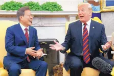  ?? EVAN VUCCI/ASSOCIATED PRESS ?? President Donald Trump meets with South Korean President Moon Jae-In at the White House on Tuesday in an effort to keep the highly anticipate­d U.S. summit with North Korea on track amid doubts.