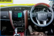  ??  ?? Fortuner is well equipped. Seven-inch touch screen infotainme­nt, voice recognitio­n, steering wheel controls, AUX/USB, Bluetooth and Satnav.