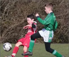  ??  ?? Sam McLaughlin of Forth Celtic tries to block this clearance from Jake Nolan (Bunclody).