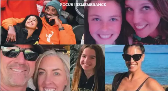  ?? COURTESY OF ALLEN BEREZOVSKY — GETTY IMAGES, LAURA HERZOG AND MATT MAUSER ?? Gianna and Kobe Bryant, Payton and Sarah Chester, John, Keri and Alyssa Altobelli and Christina Mauser died in a helicopter crash in Calabasas, Calif., early on Jan. 26, 2020.