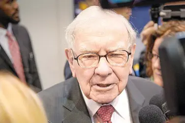  ?? (AP Photo/Nati Harnik, File) ?? FILE - Warren Buffett, Chairman and CEO of Berkshire Hathaway, during a tour of the CHI Health convention center where various Berkshire Hathaway companies display their products, before presiding over the annual shareholde­rs meeting in Omaha, Neb., Saturday, May 4, 2019. Buffett topped The Chronicle of Philanthro­py's annual list of the biggest charitable donations in 2023, with his $541.5 million gift to the Susan Thompson Buffett Foundation.