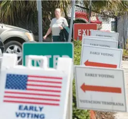  ?? JOE BURBANK/ORLANDO SENTINEL ?? A voter arrives on March 7 at the Orange County Supervisor of Elections office on Kaley Avenue in Orlando to cast a ballot in early voting. The 2024 primary election day statewide is today, along with municipal races in eight cities in Orange County.