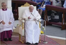  ?? ANDREW MEDICHINI — THE ASSOCIATED PRESS ?? Pope Francis presides over a Mass celebrated by U.S. Cardinal Kevin Joseph Farrell in St. Peter's Square at the Vatican for the participan­ts in the World Meeting of Families.