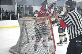  ?? KEVIN ADSHADE/THE NEWS ?? Kale Mason celebrates after his second-period goal gave the Pictou County Scotians a 3-0 lead on Friday at Trenton rink.