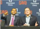  ?? Phil Long / Associated Press ?? New Cavaliers general manager Koby Altman (left) and owner Dan Gilbert take questions.