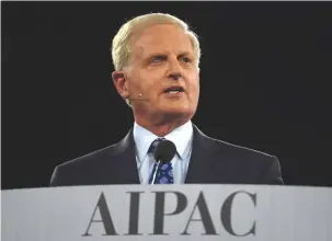  ?? (Molly Riley/AFP via Getty Images) ?? HOWARD KOHR, CEO, AIPAC (American Israel Public Affairs Committee) speaks at the start of the AIPAC 2016 Policy Conference on March 20, 2016 in Washington, DC.