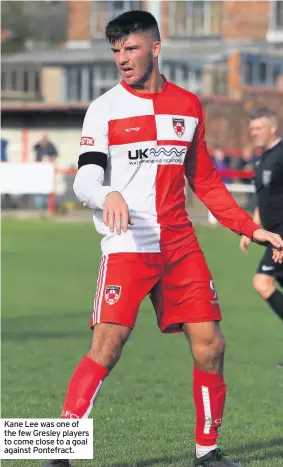  ??  ?? Kane Lee was one of the few Gresley players to come close to a goal against Pontefract.