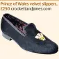  ??  ?? Prince of Wales velvet slippers, £250 crockettan­djones.com