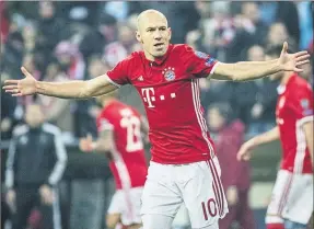  ??  ?? DUTCH OF CLASS: Bayern winger Arjen Robben celebrates after scoring opener