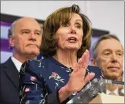 ?? VIRGINIA MAYO / AP ?? Speaker of the House Nancy Pelosi, D-Calif, is warning America’s European allies that integratin­g Huawei products into their new 5G communicat­ion networks would be “like having the state police, the Chinese state police, right in your pocket.”