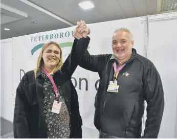  ?? ?? Jade Seager and Christian Hogg (Fletton and Stanground) at the count.