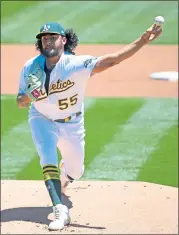  ??  ?? The A’s Sean Manaea pitched six shutout innings to improve to 5-2 and lower his ERA to 0.69 over his last four starts.