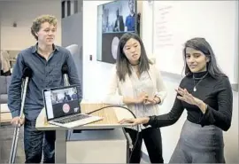  ?? David Butow For The Times ?? AFTER TWO Berkeley students died last year in attacks, Tyler Heintz, left, Alice Ma and Anjali Banerjee sought a way to apply their skills to combating terrorism.