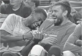  ?? NIKKI BOERTMAN / THE COMMERCIAL APPEAL FILES ?? Grizzlies Tony Allen and Marc Gasol share a laugh during their preseason game against the Magic at FedExForum on Oct. 3, 2016.